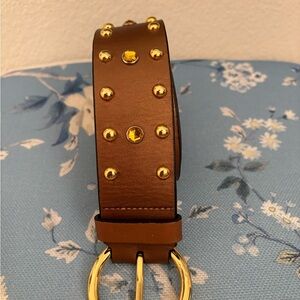 Brown Leather Belt with Gold Studs